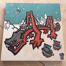 Load image into Gallery viewer, sumofishdesign 'Golden Gate Dragon' Wood Print product_description Wood Print.